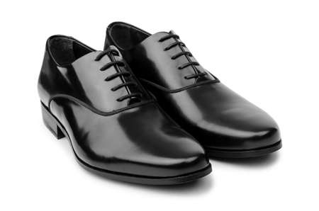 Male black shoes isolated on whiteの写真素材