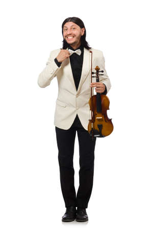 Man with violin playing on whiteの写真素材