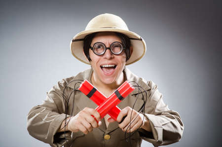 Funny safari traveller in travelling concept