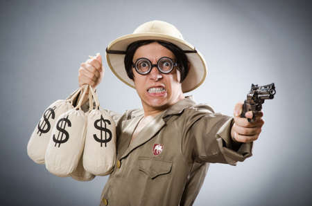 Funny safari traveller in travelling concept