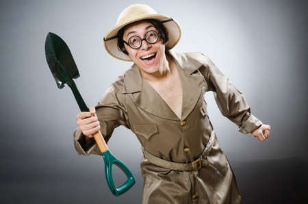 Funny safari traveller in travelling conceptの写真素材