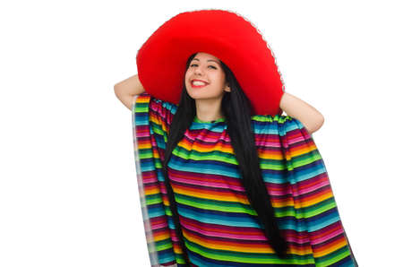 Mexican woman in funny concept on whiteの写真素材