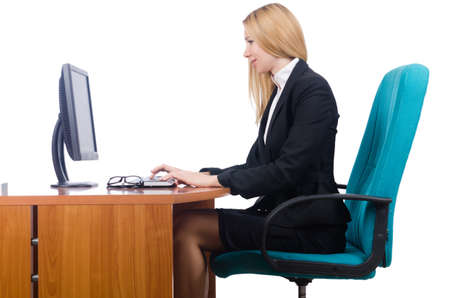 Woman businesswoman working isolated on whiteの写真素材