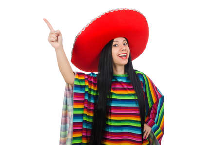 Mexican woman in funny concept on whiteの写真素材