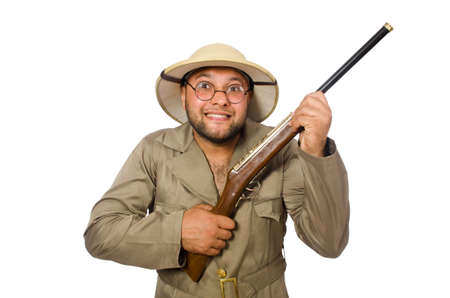 Safari hunter isolated on whiteの写真素材