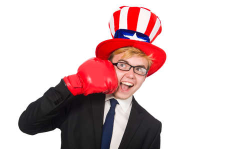 Man wearing hat with american symbolsの写真素材