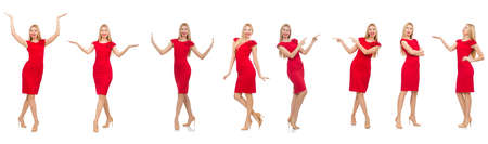 Woman in red dress isolated on whiteの写真素材