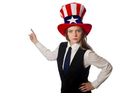 Woman wearing hat with american symbolsの写真素材