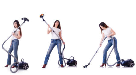 Collage of woman cleaning with vacuum cleanerの写真素材