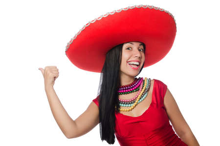 Woman in red dress with sombreroの写真素材