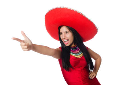 Woman in red dress with sombreroの写真素材
