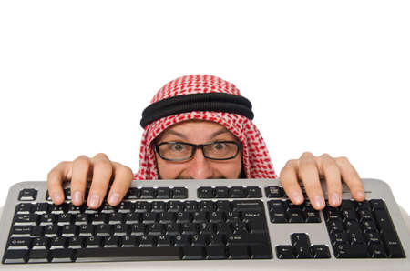 Arab businessman with computer on whiteの写真素材