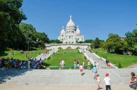 Paris - SEPTEMBER 12, 2012: Basilique du Sacre Coeur on September 12 in Paris, France. Basilique du Sacre Coeur is popular tourist destinationのeditorial素材