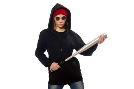 Woman hooligan isolated on the whiteの写真素材