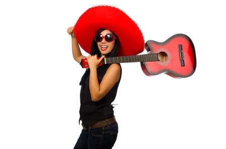 Mexican woman in funny concept on whiteの写真素材
