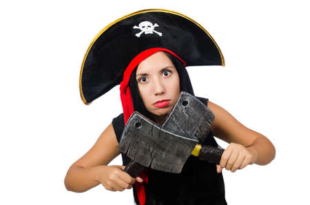 Woman pirate isolated on whiteの写真素材