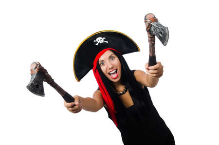 Woman pirate isolated on whiteの写真素材