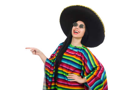 Mexican woman in funny concept on whiteの写真素材