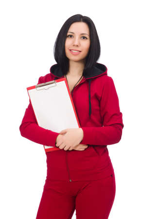 Woman in sports concept on white backgroundの写真素材