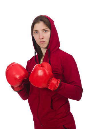 Woman boxer isolated on the whiteの写真素材
