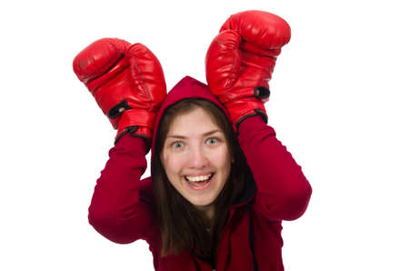 Woman boxer isolated on the whiteの写真素材