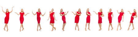 Woman in red dress isolated on whiteの写真素材