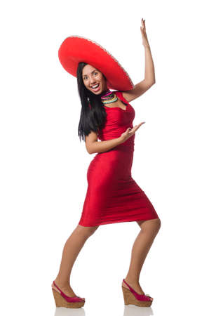 Woman in red dress with sombreroの写真素材