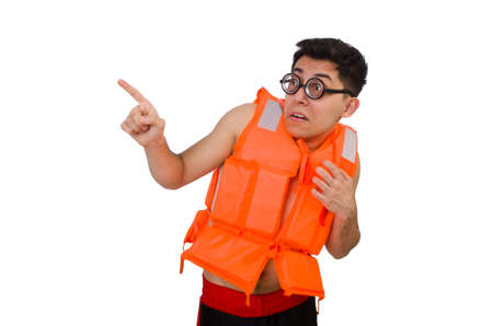 Funny man wearing orange safety vestの写真素材