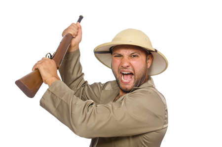Safari hunter isolated on white