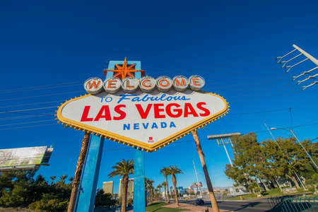 Famous Las Vegas sign on bright sunny dayの写真素材