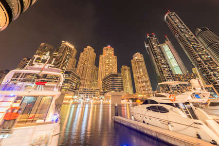Dubai - AUGUST 9, 2014: Dubai Marina district on August 9 in UAE. Dubai is fastly developing city in Middle Eastのeditorial素材
