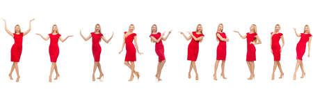 Woman in red dress isolated on white