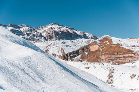Winter mountains in Gusar region of Azerbaijanの写真素材