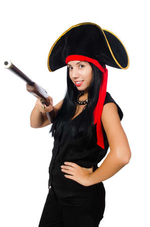 Woman pirate isolated on whiteの写真素材