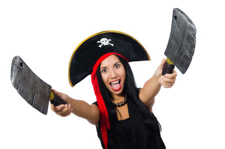 Woman pirate isolated on whiteの写真素材