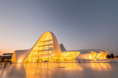 BAKU- JULY 20: Heydar Aliyev Center on July 20, 2015 in Baku, Azerbaijan. Heydar Aliyev Center won the Design Museum's Designs of the Year Award in 2014のeditorial素材