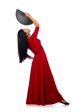 Young woman dancing isolated on whiteの写真素材