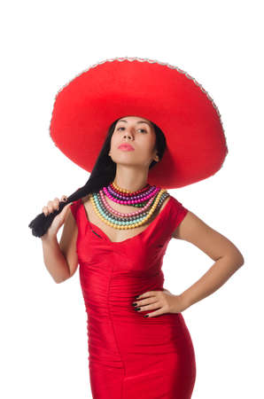 Woman in red dress with sombreroの写真素材