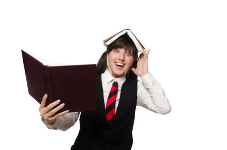 Funny nerd student isolated on whiteの写真素材