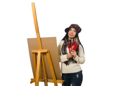 Woman artist isolated on the whiteの写真素材
