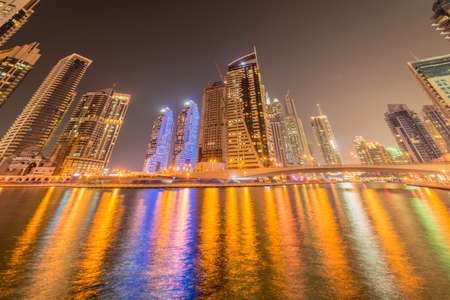 Dubai - JANUARY 10, 2015: Marina district on January 10 in UAE, Dubai. Marina district is popular residential area in Dubaiのeditorial素材
