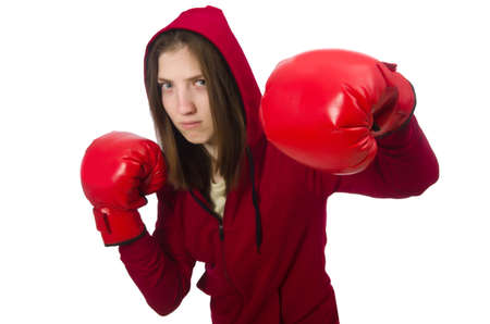 Woman boxer isolated on the whiteの写真素材