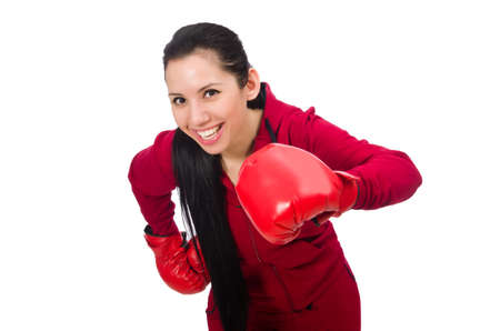 Woman boxer isolated on the whiteの写真素材