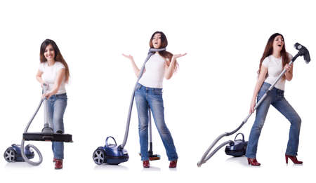 Collage of woman cleaning with vacuum cleanerの写真素材