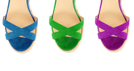 Colourful woman shoes isolated on whiteの写真素材