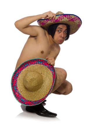 Naked mexican man isolated on whiteの写真素材