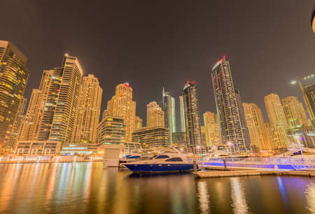 Dubai - AUGUST 9, 2014: Dubai Marina district on August 9 in UAE. Dubai is fastly developing city in Middle Eastのeditorial素材