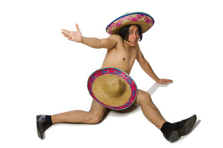 Naked mexican man isolated on whiteの写真素材