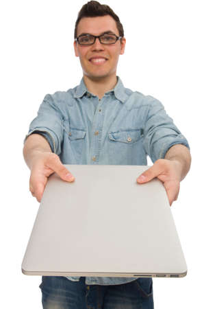 Young male student isolated on whiteの写真素材