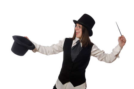 Woman magician isolated on the whiteの写真素材